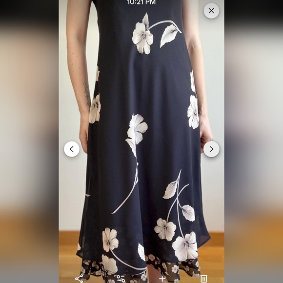 JESSICA Howard Elegant Black CREAM Floral Dress Spring TIERED HEM Long PULL OVER - Picture 10 of 10